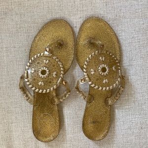 Jack Rogers Jellies, Gold, Georgica Hologram pattern, water friendly, SZ 8.5